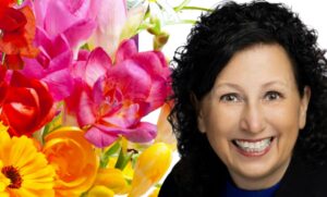 Marnie Swedberg with a colorful bouquet